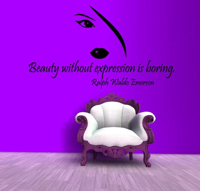 Girl Wall Decals Quote Beauty Without Expression Is Boring Salon Woman Face Vinyl Decal Sticker Art Mural Living Room Decor M601 - image 1