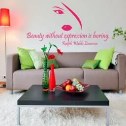 Girl Wall Decals Quote Beauty Without Expression Is Boring Salon Woman Face Vinyl Decal Sticker Art Mural Living Room Decor M601 - thumbnail 2