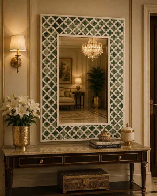 Bone Inlay Moroccan Pattern Green Mirror Frame With Complimentary - image 1