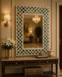 Bone Inlay Moroccan Pattern Green Mirror Frame With Complimentary - thumbnail 1