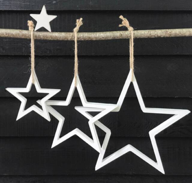 Wooden Stars Set Of 4, Outlined & Block, Wall Decor, Man Cave, She Shed, White Natural, Hand Painted, Can Be Customised - image 1