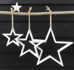 Wooden Stars Set Of 4, Outlined & Block, Wall Decor, Man Cave, She Shed, White Natural, Hand Painted, Can Be Customised - thumbnail 1