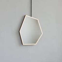 Hexagon Illuminated Ceiling Suspended Irregular Mirror With Bronze Patina Frame Sensor Switch - thumbnail 1