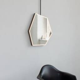 Hexagon Illuminated Ceiling Suspended Irregular Mirror With Bronze Patina Frame Sensor Switch - thumbnail 2