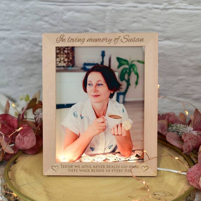 Personalised Condolence Memorial Photo Light Up Led Wooden Picture Frame - image 1