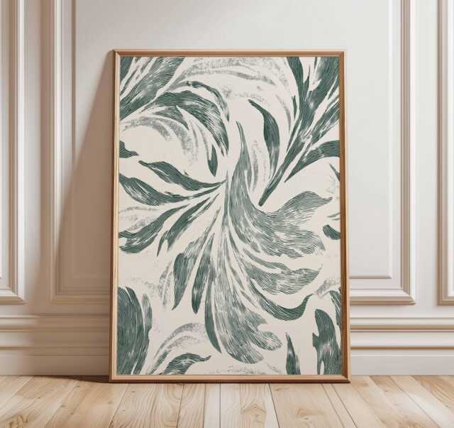 Abstract Green Swirl Poster, Modern Botanical Wall Art Print, Minimalist Nature Inspired Home Decor, Contemporary Leaf Pattern Artwork - image 1
