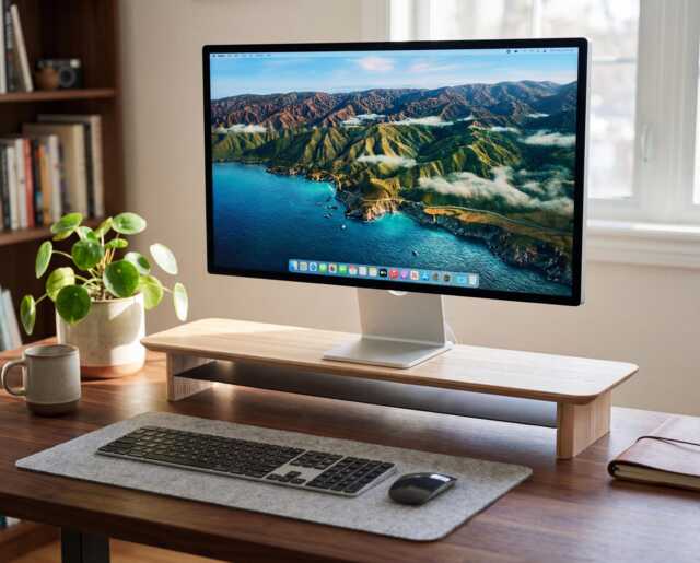 Walnut Monitor Stand - Wood Riser, Desk Shelf Organizer, Ergonomic Accessories - image 1