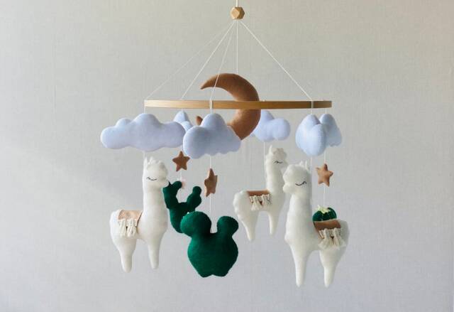 Llama Mobile, Crib Felt Nursery Alpaca Baby Mobile Boy, Boho Nursery, Girl, Shower Gift, New Born Present - image 1