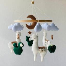 Llama Mobile, Crib Felt Nursery Alpaca Baby Mobile Boy, Boho Nursery, Girl, Shower Gift, New Born Present - thumbnail 2