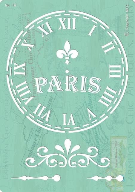 Clock Stencil Mylar Furniture Stencil, French Vintage Artist Wall Cushion Face Stock No 16 - image 1