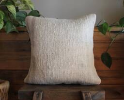40cm - 16Inch Vintage Kilim Cushion Cover Handwoven - Soft Weave Plain Hemp Wool Linen