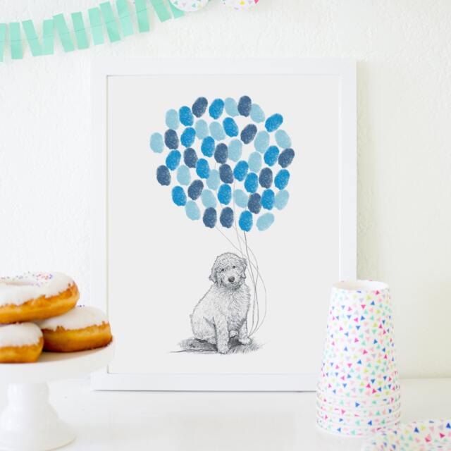 Dog Print - Goldendoodle Baby Shower Thumbprint Guestbook Nursery Art Fingerprint Balloons Labradoodle Gift - image 1
