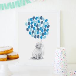 Dog Print - Goldendoodle Baby Shower Thumbprint Guestbook Nursery Art Fingerprint Balloons Labradoodle Gift - thumbnail 1