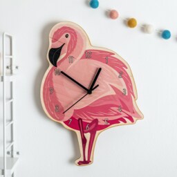 Pink Flamingo Wooden Bedroom Wall Clock - Animal Children's Nursery Art Ornament Gift - thumbnail 2