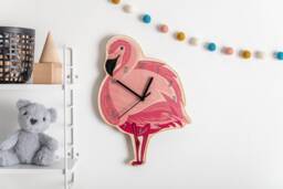 Pink Flamingo Wooden Bedroom Wall Clock - Animal Children's Nursery Art Ornament Gift - thumbnail 1