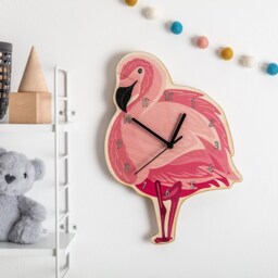 Pink Flamingo Wooden Bedroom Wall Clock - Animal Children's Nursery Art Ornament Gift - thumbnail 3