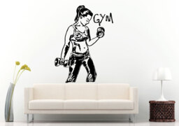 Girl Woman Working Out Gym Training Fitness Bodybuilding Wight Lifting Logo Emblem Sign Wall Decal Vinyl Sticker Mural Room Decor L609 - thumbnail 1