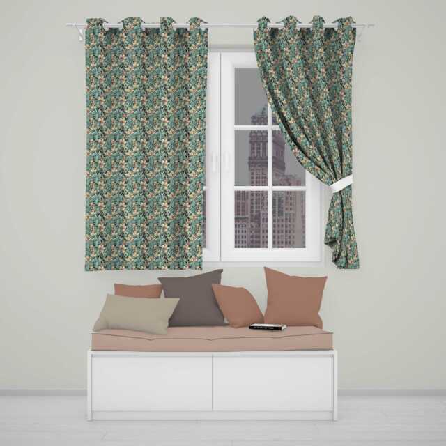 Soft Teal Pink Floral Vine Classic Seamless Pattern Readymade Eyelet Ring Top Thermal 100% Blackout Curtains - image 1