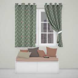 Soft Teal Pink Floral Vine Classic Seamless Pattern Readymade Eyelet Ring Top Thermal 100% Blackout Curtains - thumbnail 1