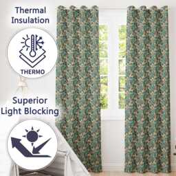 Soft Teal Pink Floral Vine Classic Seamless Pattern Readymade Eyelet Ring Top Thermal 100% Blackout Curtains - thumbnail 3