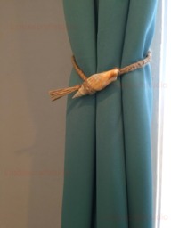 Natural Cone Shell Curtain Tiebacks Hemp Rope, Nautical Decor - thumbnail 1