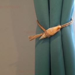 Natural Cone Shell Curtain Tiebacks Hemp Rope, Nautical Decor - thumbnail 3