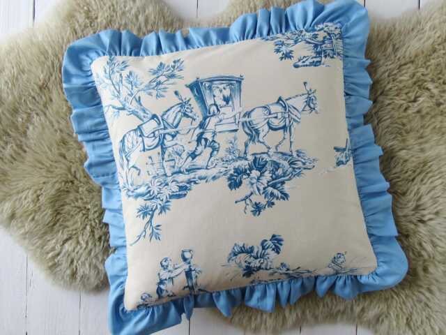 Toile De Jouy Cushion Cover With Ruffle, Blue & White Heritage Cushion, Elegant Gift For Classic Interiors - image 1