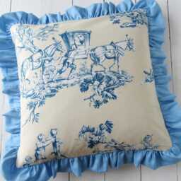 Toile De Jouy Cushion Cover With Ruffle, Blue & White Heritage Cushion, Elegant Gift For Classic Interiors - thumbnail 2
