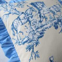 Toile De Jouy Cushion Cover With Ruffle, Blue & White Heritage Cushion, Elegant Gift For Classic Interiors - thumbnail 3