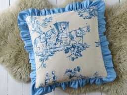 Toile De Jouy Cushion Cover With Ruffle, Blue & White Heritage Cushion, Elegant Gift For Classic Interiors - thumbnail 1