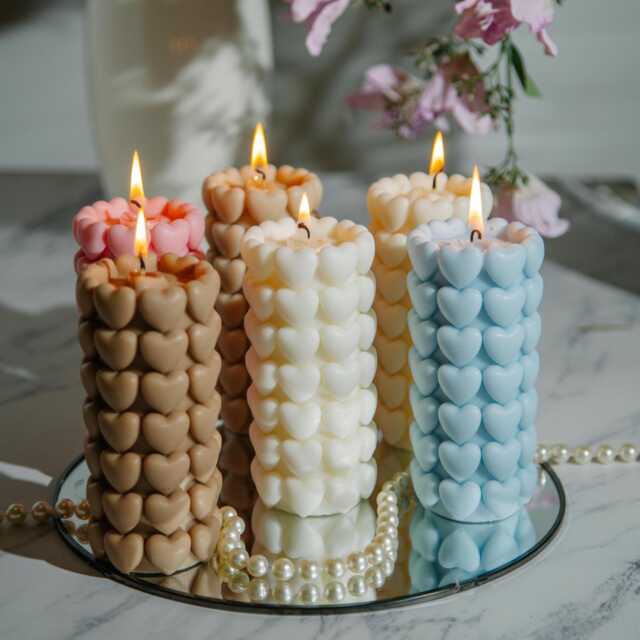 Heart Pillar Candle - Handmade Pastel Romantic Decor & Gift - image 1