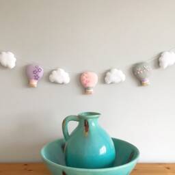 Felt Hot Air Balloon & Cloud Garland Handmade Nursery Decor - thumbnail 1