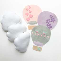 Felt Hot Air Balloon & Cloud Garland Handmade Nursery Decor - thumbnail 2