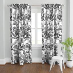 Chinoiserie Curtain Panel - Classic Black & White Antique Custom Vintage Toile By Peacoquettedesigns - thumbnail 2