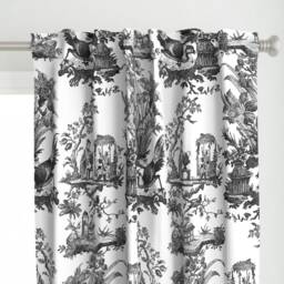 Chinoiserie Curtain Panel - Classic Black & White Antique Custom Vintage Toile By Peacoquettedesigns