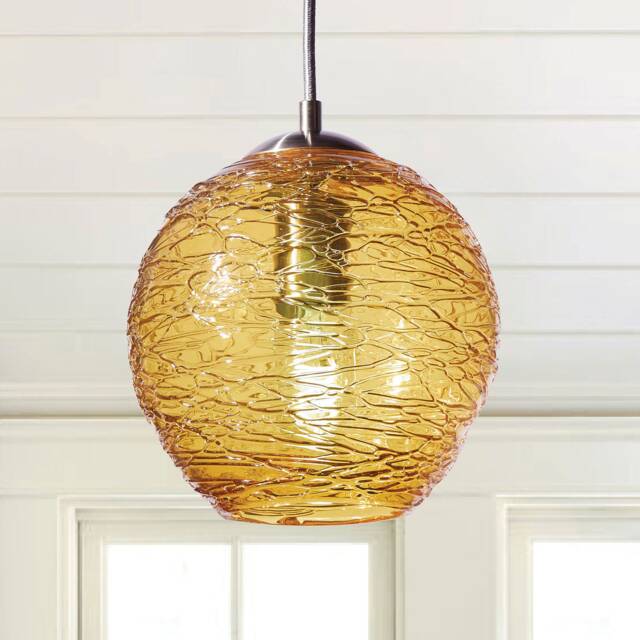 Gold Glass Pendant Light - Handblown Stella Globe - Artisan Kitchen & Living Room Lighting - image 1