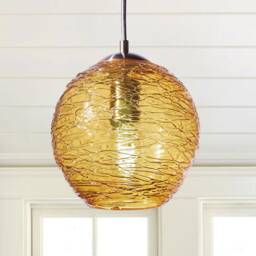 Gold Glass Pendant Light - Handblown Stella Globe - Artisan Kitchen & Living Room Lighting
