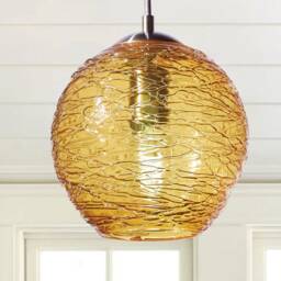 Gold Glass Pendant Light - Handblown Stella Globe - Artisan Kitchen & Living Room Lighting - thumbnail 2