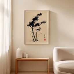 Japanese Bamboo Ink Poster, Zen Botanical Wall Art, Minimal Sumi Print - thumbnail 3