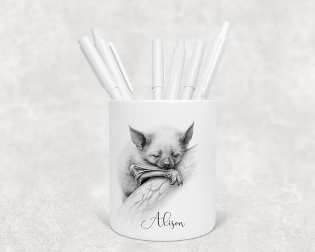 Personalised Pencil Drawing Sketched Sleeping Bat Pot, Ideal Gift, Birthday - image 1