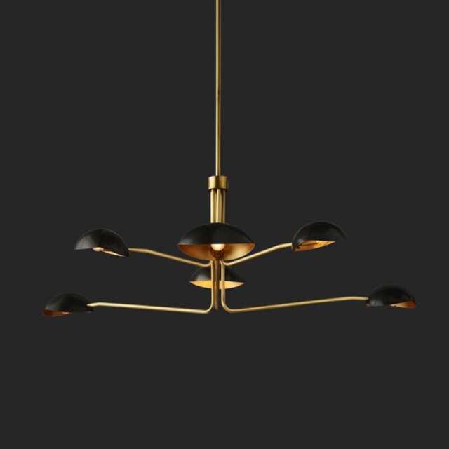 Mid-Century Modern Brass Chandelier 6-Light Dining Room Island Lighting - image 1