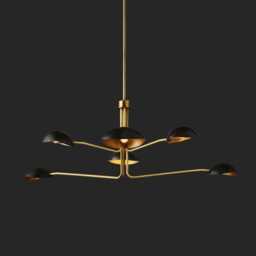 Mid-Century Modern Brass Chandelier 6-Light Dining Room Island Lighting