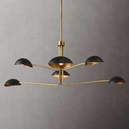 Mid-Century Modern Brass Chandelier 6-Light Dining Room Island Lighting - thumbnail 2