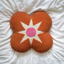 Peach Punch Needle Throw Pillow Handmade Decorative Cushion(12x12 - thumbnail 2