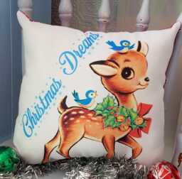 Handmade Retro Vintage Reindeer Christmas Throw Pillow, Kitsch D??cor, in The Usa - thumbnail 1