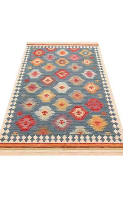 Cotton Turkish Kilim Rug Washable Recycled Flatweave, Bohemian Decor - image 1