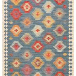 Cotton Turkish Kilim Rug Washable Recycled Flatweave, Bohemian Decor - thumbnail 2