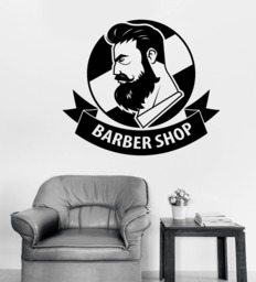 Wall Vinyl Decal Barber Shop With Ribbon Logo Decor For Beauty Salon Men - #2679Dn - thumbnail 1