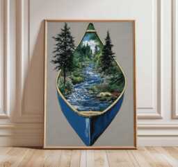 Canoe River Poster, Nature Travel Forest Wall Art, Landscape Print, Wilderness Outdoor Adventure Art Decor - thumbnail 1