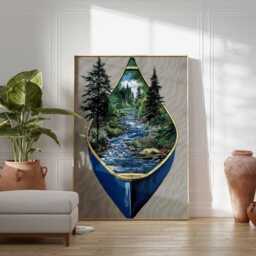 Canoe River Poster, Nature Travel Forest Wall Art, Landscape Print, Wilderness Outdoor Adventure Art Decor - thumbnail 2